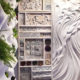 Stand Overstone feria Interihotel 2019 celosía, escultura ornamental revestimientos pared en resina Colección Cuadriculum y Organicum