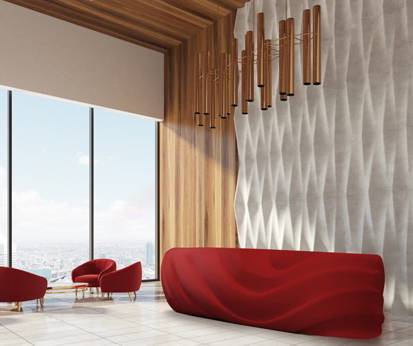 White marble and wooden reception counter White marble and wooden reception counter